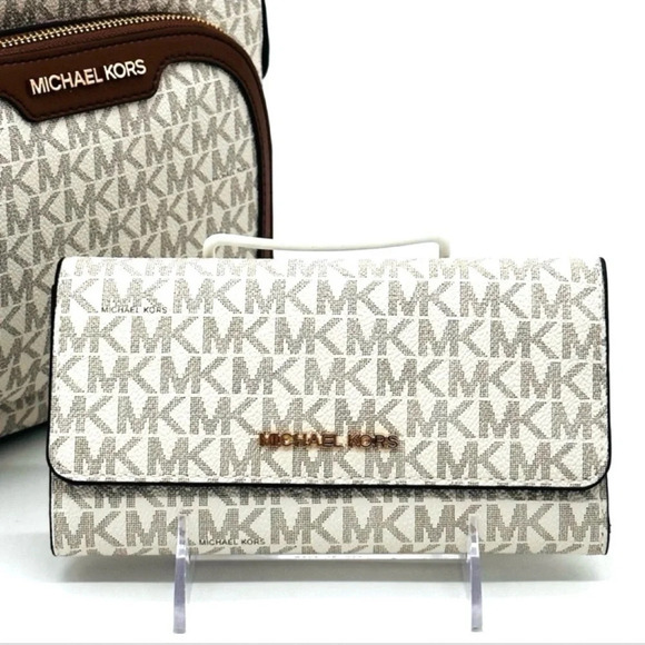 Michael Kors Medium Jaycee Zip Packet Backpack & Trifold Wallet Vanilla/Brown - Picture 6 of 16